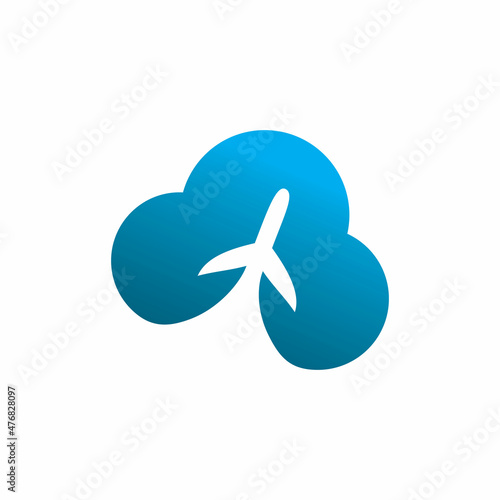 aero plane blue cloud travel logo design