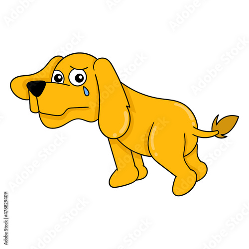 sad faced little dog crying, doodle icon image kawaii