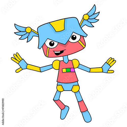 sophisticated robots resembling happy humans, doodle icon image kawaii
