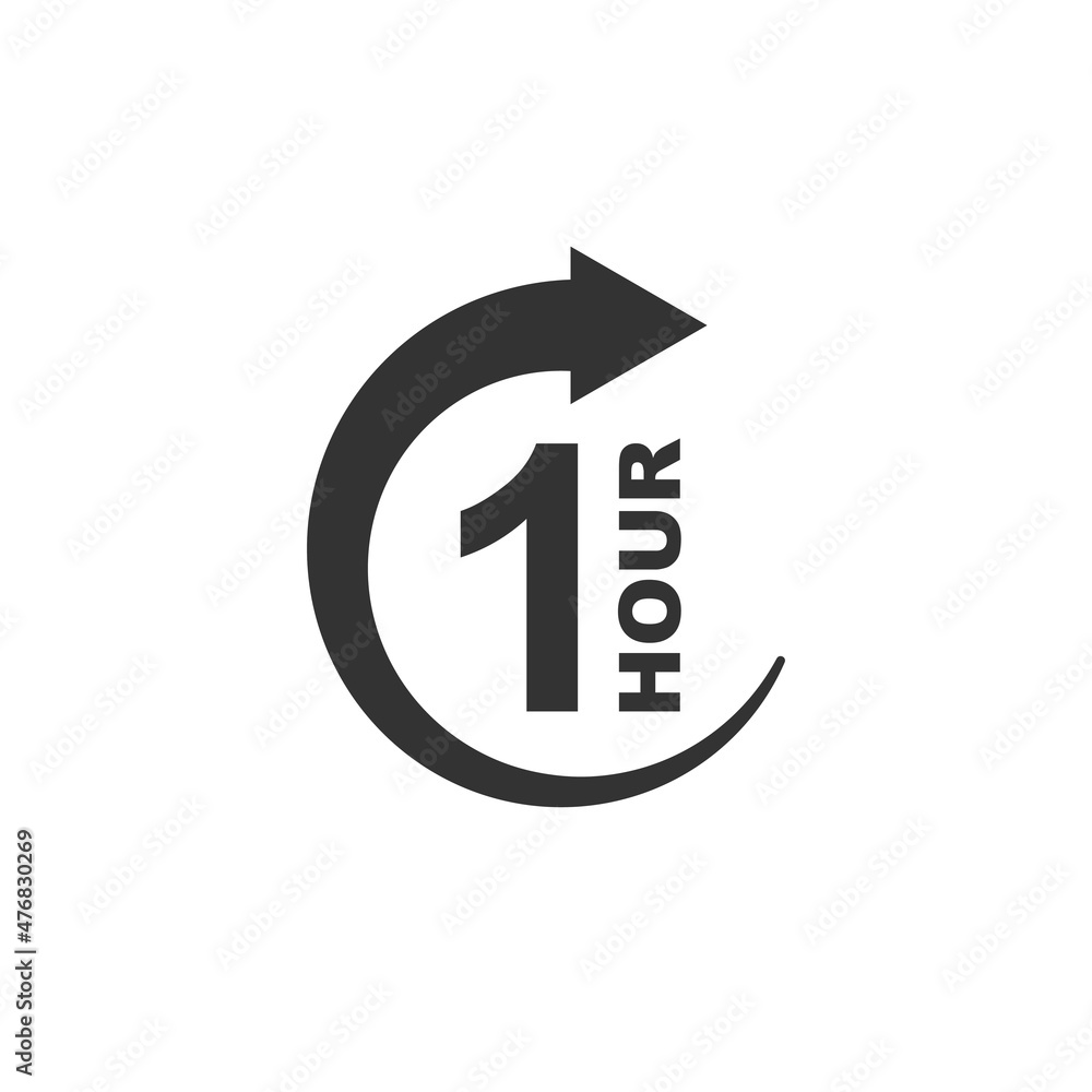 1 hour clock icon in flat style. Timer countdown vector illustration on isolated background. Time measure sign business concept. 1 hour clock icon in flat style. Timer countdown vector illustration on isolated background. Time measure sign business concept.