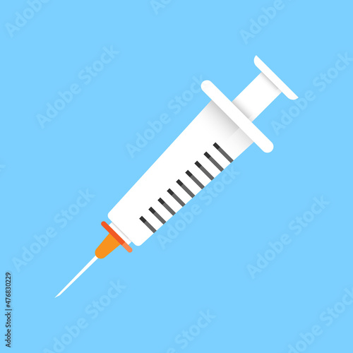 Syringe icon in flat style. Coronavirus vaccine inject vector illustration on isolated background. Covid-19 vaccination sign business concept.
