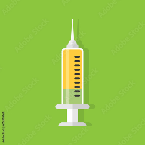 Syringe icon in flat style. Coronavirus vaccine inject vector illustration on isolated background. Covid-19 vaccination sign business concept.