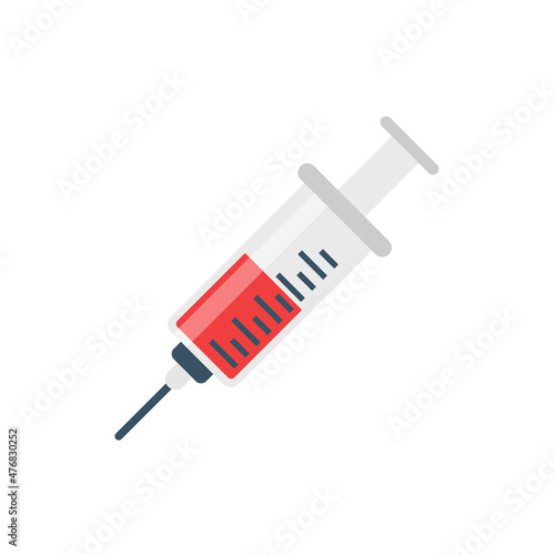 Syringe icon in flat style. Coronavirus vaccine inject vector illustration on isolated background. Covid-19 vaccination sign business concept.