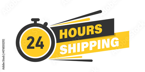 Shipping 24 hours icon in flat style. Delivery countdown vector illustration on isolated background. Quick service time sign business concept.