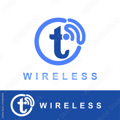 Modern Flat Initial t Letter with Signal Wireless Symbol for Information, Technology, Internet Connection, Wi-Fi, Network Service Company Logo Idea