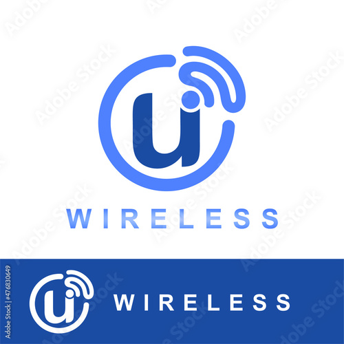 Modern Flat Initial u Letter with Signal Wireless Symbol for Information, Technology, Internet Connection, Wi-Fi, Network Service Company Logo Idea