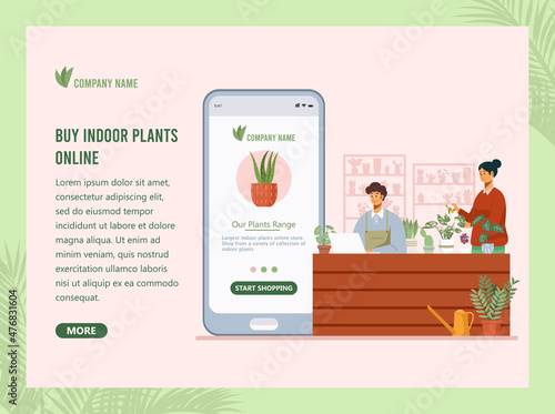 Landing page template of online shopping for small business. Vector Illustration