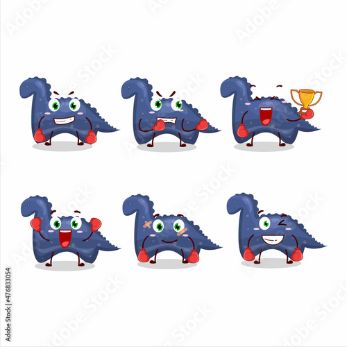 A sporty blue dinosaur gummy candy boxing athlete cartoon mascot design