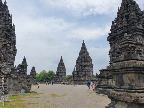 Prambanan Temple with Blue Sky compound included in world heritage list, Yogyakarta, Indonesia