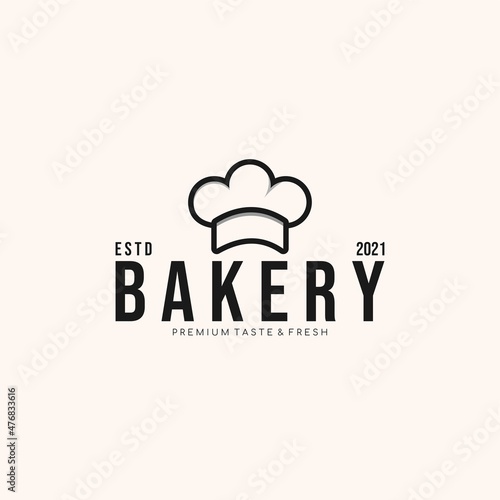 Bakery logo with chef hat in simple style. Logo design. Vector illustration.