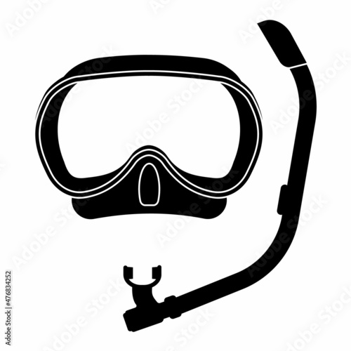 Mask and snorkel, isolated vector illustration, black silhouette icon