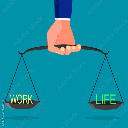 Businessman holding a weighing scale with Work and life balance as a career or family relationship