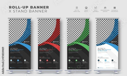Corporate business modern stylish unique roll up or pull up marketing display x standee banner design