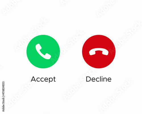 Accept and Decline Call Phone Icon. Answer and Reject Button Sign Symbol Vector