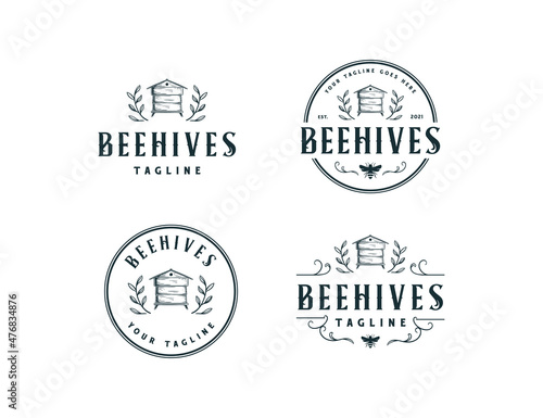 Set of vintage honey farm logo