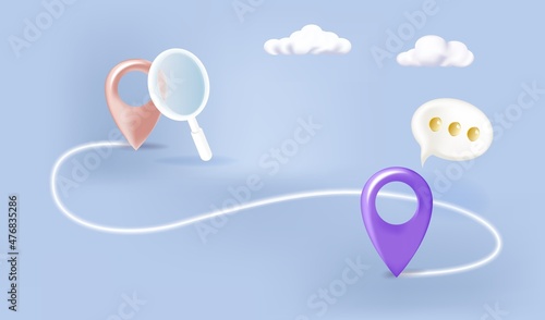 Search for the location of the position and the position of the route. Navigator pin location checking. Locator position point.