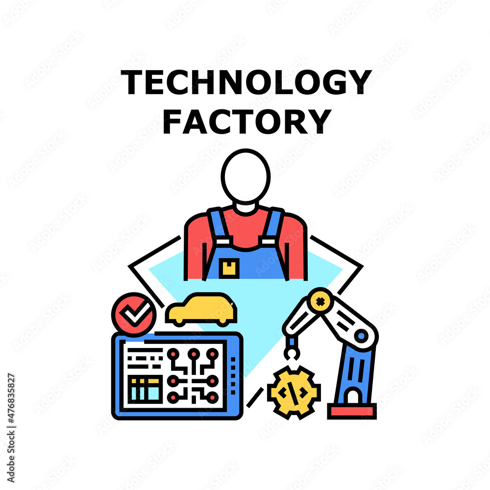 Technology factory industry. Production process. Building plant. Engineer and manufacturing vector concept color illustration