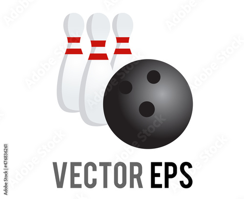 Vector three white bowling pins and ball icon