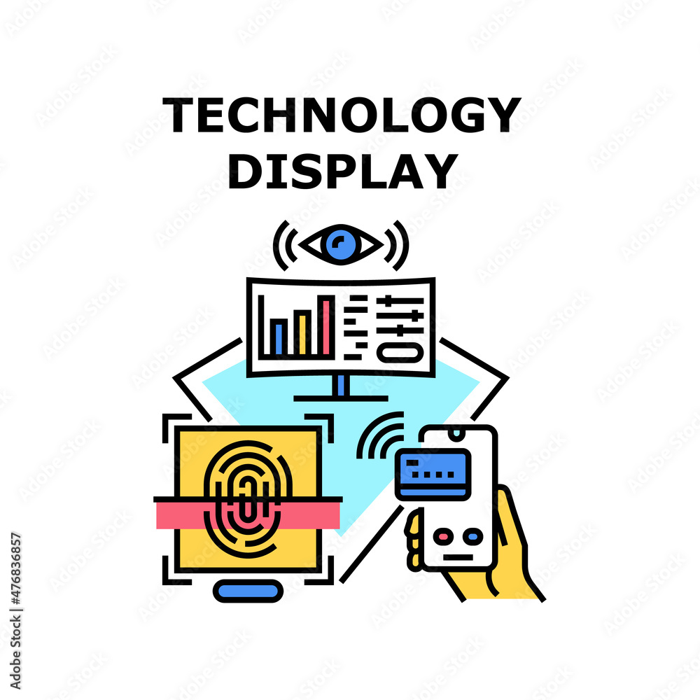 Technology display digital screen. Future data. Tech game. Cuber virtual element. Dashboard vector concept color illustration