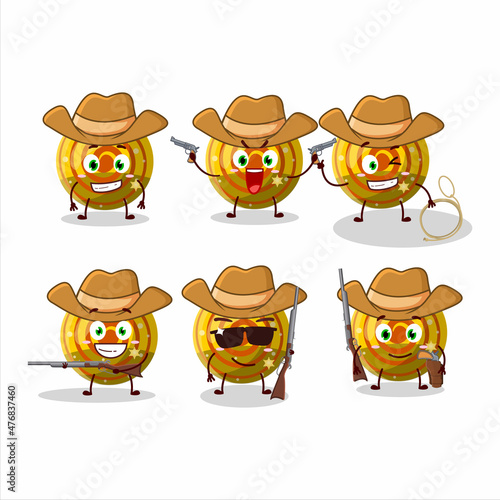 Cool cowboy yellow spiral gummy candy cartoon character with a cute hat