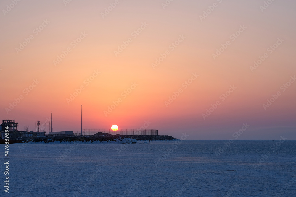 winter sunset on the beach