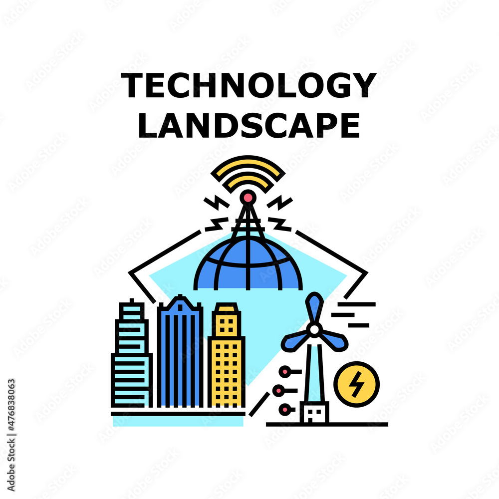 Technology landscape data. Digital tech grid. Landscape wave. Cyber map. Land network vector concept color illustration
