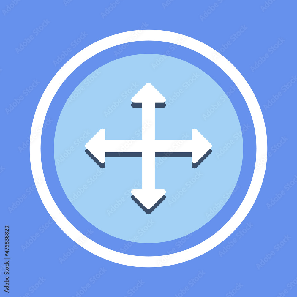 4 way positions crossed arrow, up down right left, simple flat design concept vector for web, logo, mobile app, UI, UX on blue background 4 way positions crossed arrow, up down right left, simple flat design concept vector for web, logo, mobile app, UI, UX on blue background