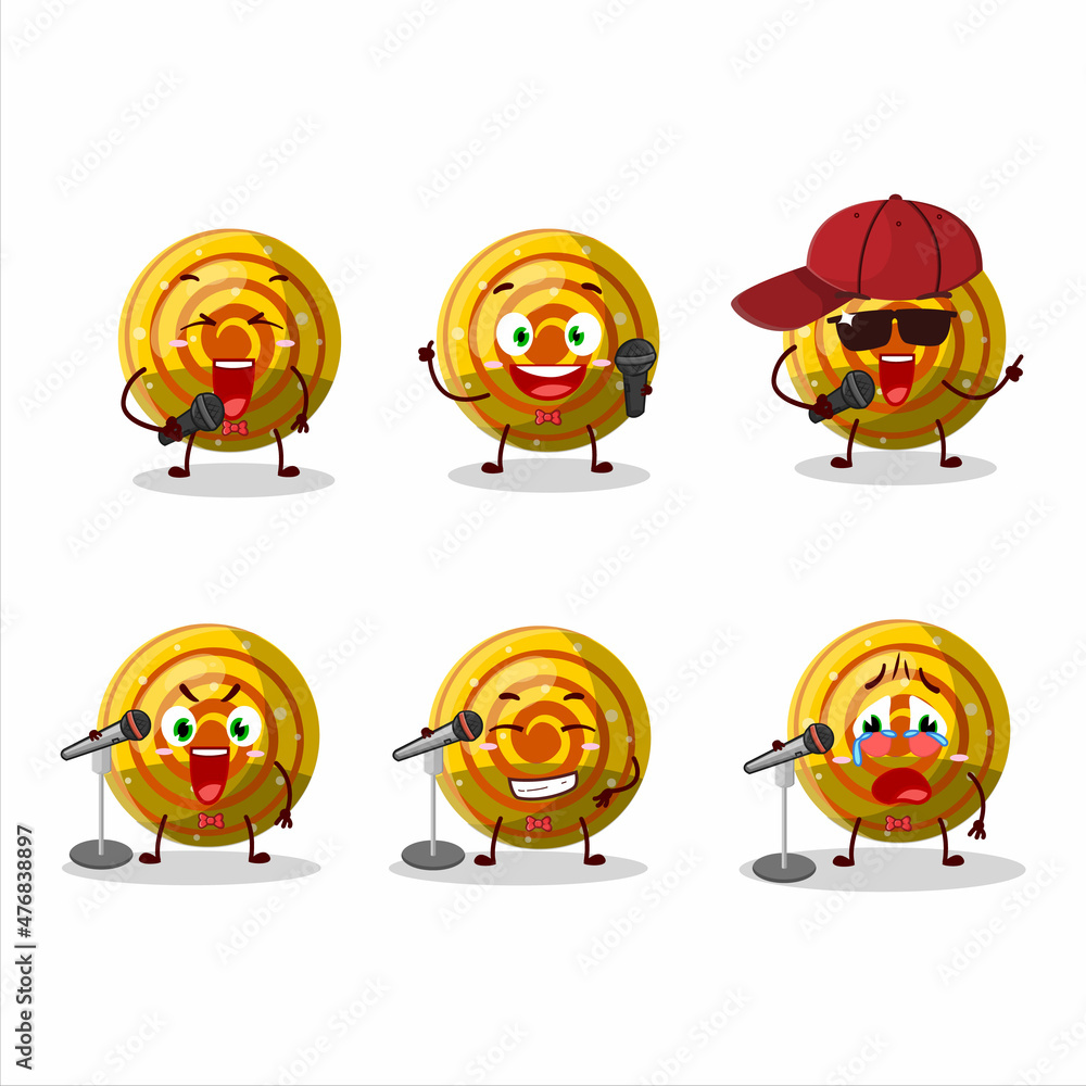 A Cute Cartoon design concept of yellow spiral gummy candy singing a famous song A Cute Cartoon design concept of yellow spiral gummy candy singing a famous song
