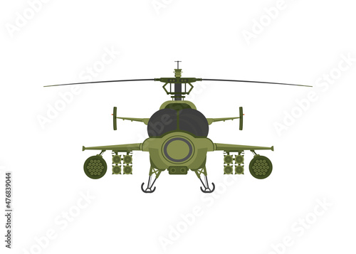 Helicopter military 2D illastration on white isolate background