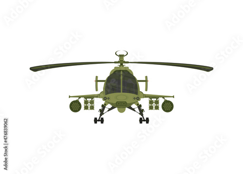 Helicopter military 2D illastration on white isolate background