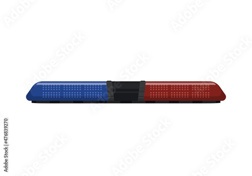 Flat police siren light beacon flasher isolated, emergency light red blue siren, led flasher set siren police.
