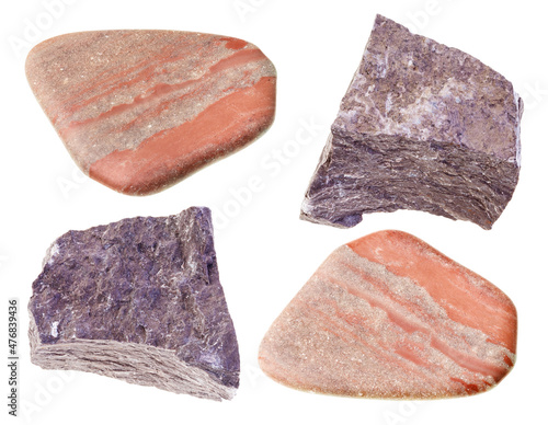 set of various aleurite stones cutout on white