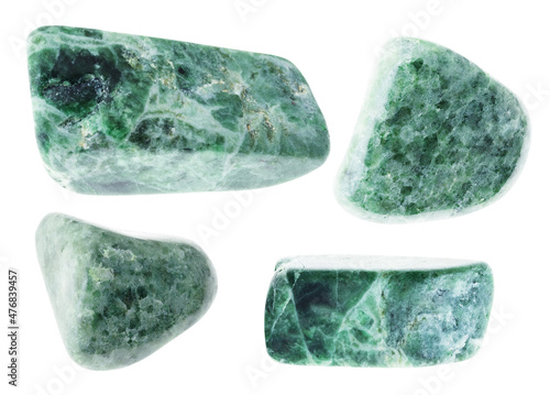 set of various Jadeite stones cutout on white