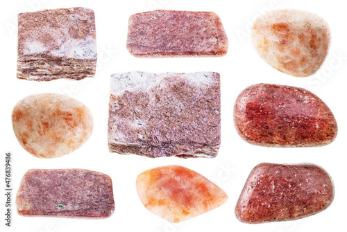 set of various red aventurine stones cutout photo