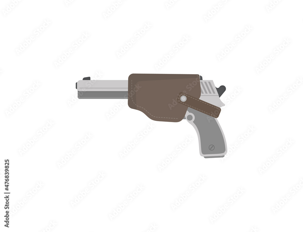 Pistol in a holster isolated on a white background. Vector. Pistol in a holster isolated on a white background. Vector.