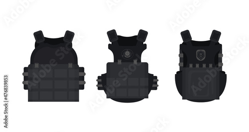 Set Police flak jackets or bulletproof vest cartoon vector Illustration