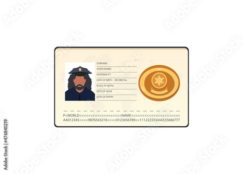 Police ID document vector icon flat isolated.