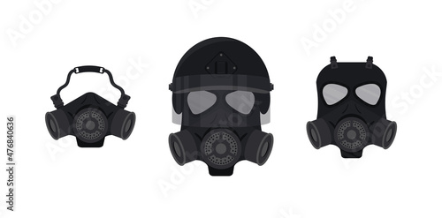 Set Gas mask icon flat isolated on white background illustration