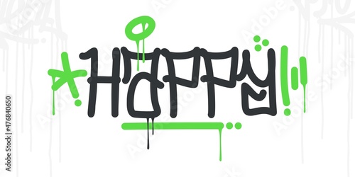 Abstract Hip Hop Hand Written Urban Street Art Graffiti Style Word Happy Vector Illustration
