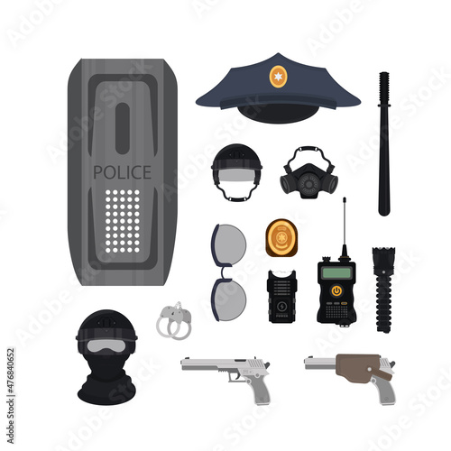 Police, Department cartoon icons in set collection for design.Detective and accessories bitmap symbol stock web illustration.