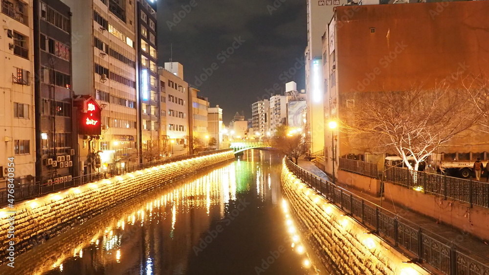 Illumination river flowing through the city Illumination river flowing through the city