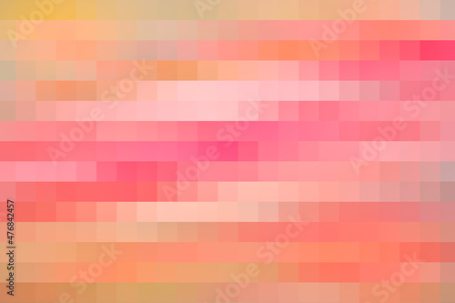 Various pixel squares in bright pink, orange, yellow and red hues