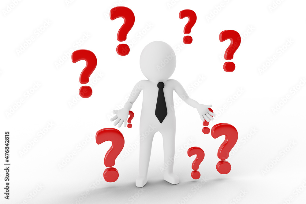 3D Man Surrounded with Lots Of Problems Against White 3D Man Surrounded with Lots Of Problems Against White