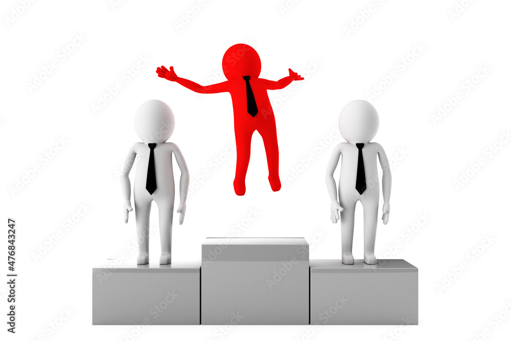 3D Man is Winning A Competition Against Other Contestants On Platform Celebrating Against White 3D Man is Winning A Competition Against Other Contestants On Platform Celebrating Against White