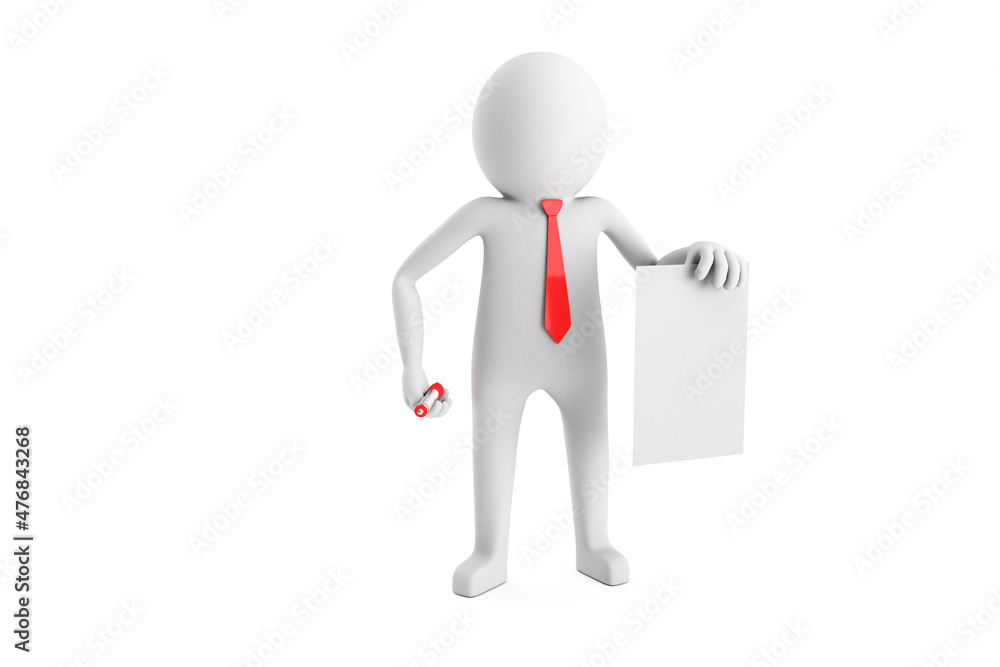 3D Man is Reaching A Contract with Red Pen On White 3D Man is Reaching A Contract with Red Pen On White