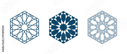 Set of Islamic traditional rosettes for greetings cards decoration and design isolated on white backgrounds. Vector illustration.