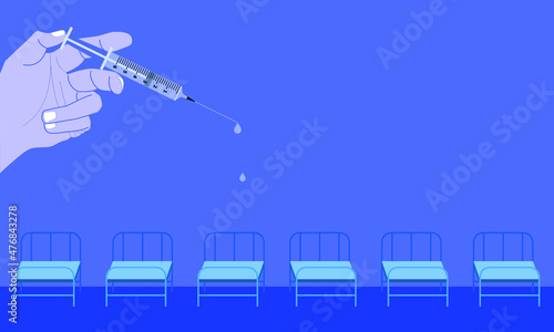 hand holding the syringe inject a drug (coronavirus disease covid-19) and free space for your words. vector illustration eps10