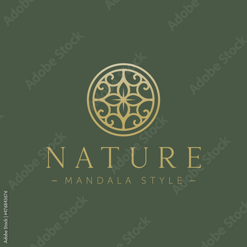 nature mandala style line art badge icon logo template vector illustration design