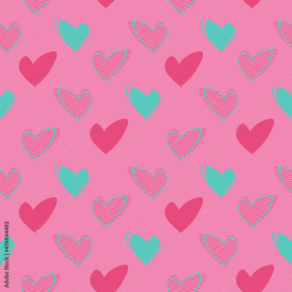 Cute pattern with stylized hearts for Valentine's day and decoration