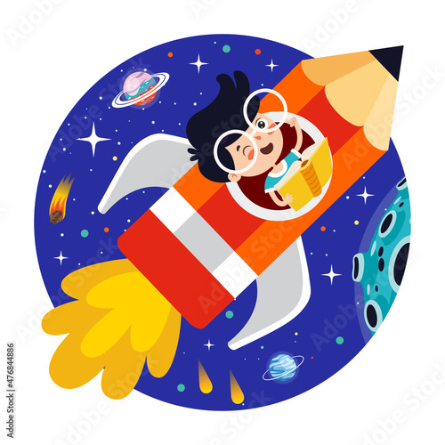 Education Concept With Cartoon Character